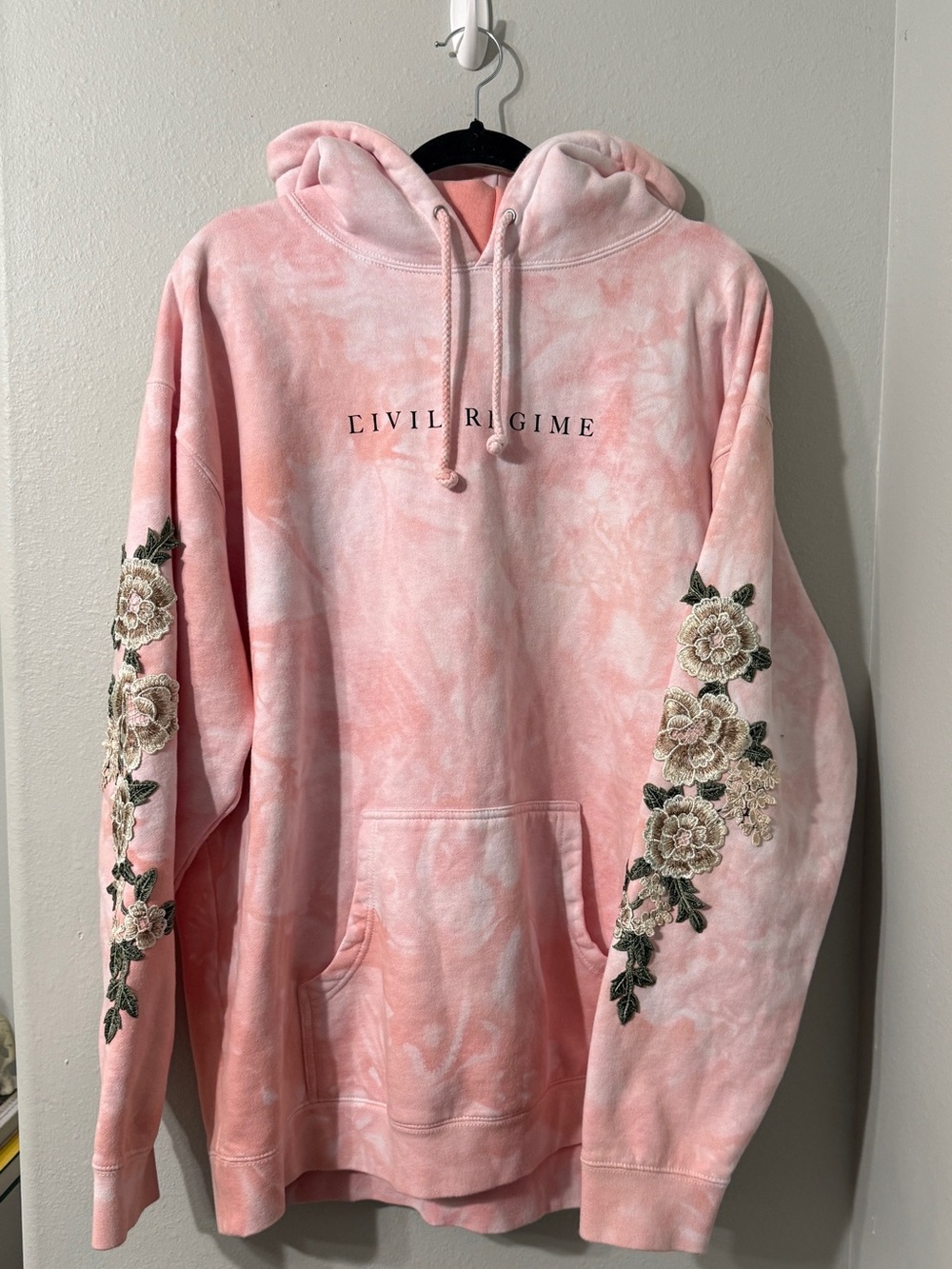 Civil Regime Pink Tie-Dye Floral Sleeve Soft Comfy Oversized Hoodie Size L